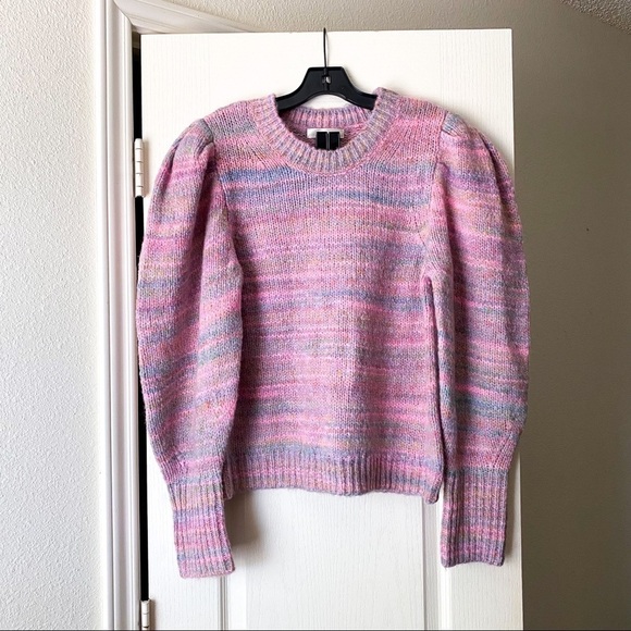 LoveShackFancy Sweater Aquarius Pullover Puffed Shoulders Pink Cloud XL EUC - Picture 2 of 8